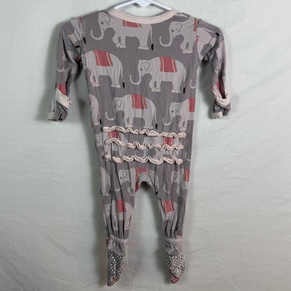 Kickee Pants Gray Elephant Patterned Footie Girls Size 3-6M - Picture 3 of 4